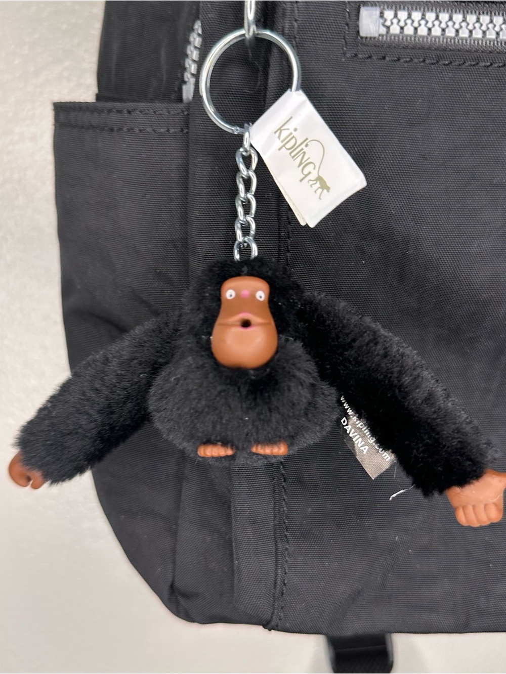 Kipling Black Nylon Backpack with Monkey Keychain - Picture 3 of 7